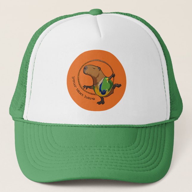 Cute Capybara Rhythmic Gymnastics Hoop Cartoon Trucker Hat (Front)