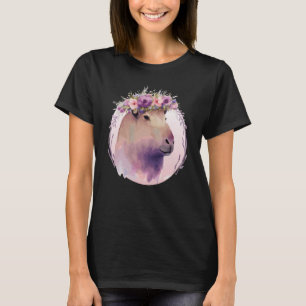 Cute Capybara Rodent Flower Crown Floral Watercolo T-Shirt