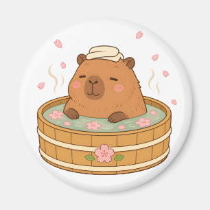Cute Capybara Sakura Onsen Cherry Blossom Magnet
