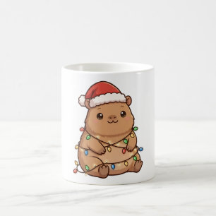 Cute Capybara Santa Hat Christmas Lights Mug