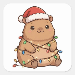 Cute Capybara Santa Hat Christmas Lights Sticker