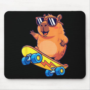 Cute Capybara Skateboarding Chill Animal Lover Art Mouse Pad