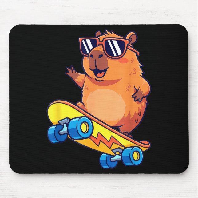 Cute Capybara Skateboarding Chill Animal Lover Art Mouse Pad (Front)