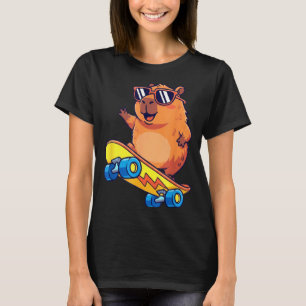 Cute Capybara Skateboarding Chill Animal Lover Art T-Shirt
