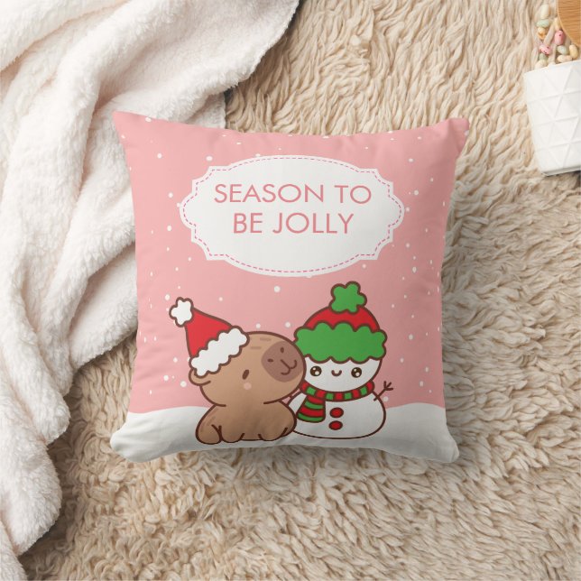 Cute Capybara & Snowman  Cushion (Blanket)