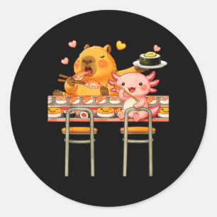 Cute Capybara Sushi and Axolotl Boba Kawaii Boys Classic Round Sticker