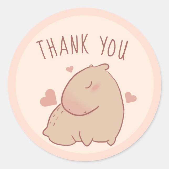 Cute capybara thank you  classic round sticker (Front)