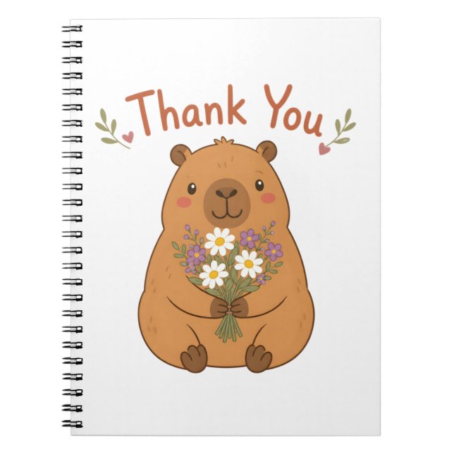 Cute Capybara Thank You Wildflowers Notebook (Front)