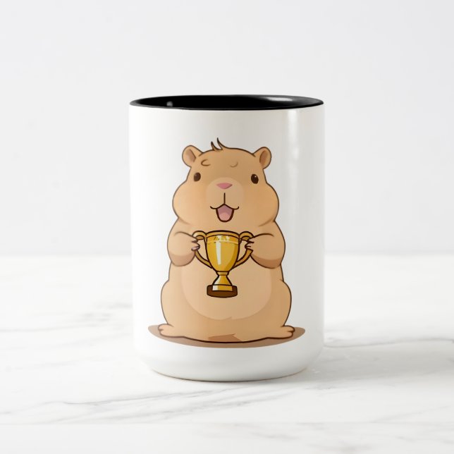 Cute Capybara Trophy Winner Kawaii Design Two-Tone Coffee Mug (Center)