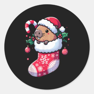 Cute Capybara Wearing Santa Hat In Christmas Stock Classic Round Sticker