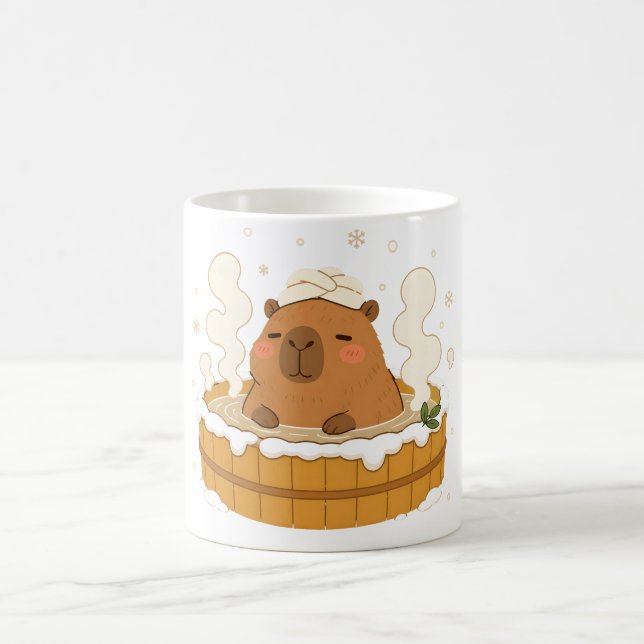 Cute Capybara Winter Onsen Snow Hot Spring Mug (Center)