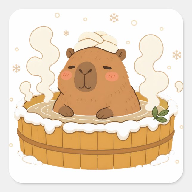 Cute Capybara Winter Onsen Snow Hot Spring Sticker (Front)