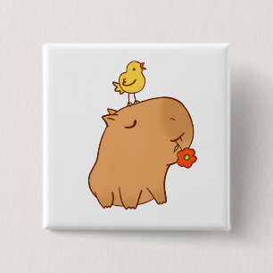 Cute capybara with a bird a and flower 15 cm square badge