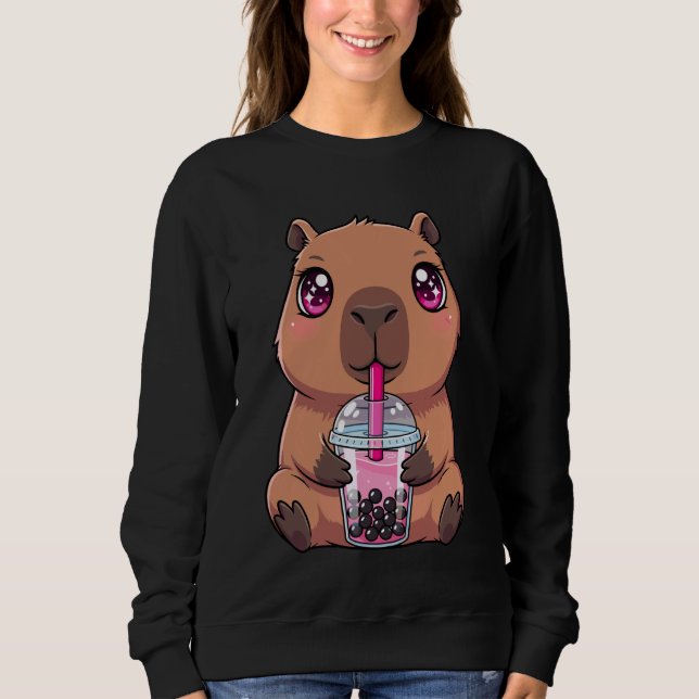 Cute Capybara with Boba Bubble Tea Sweatshirt (Front)