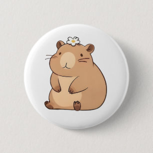 Cute Capybara with Daisy Flower Kawaii Design 6 Cm Round Badge