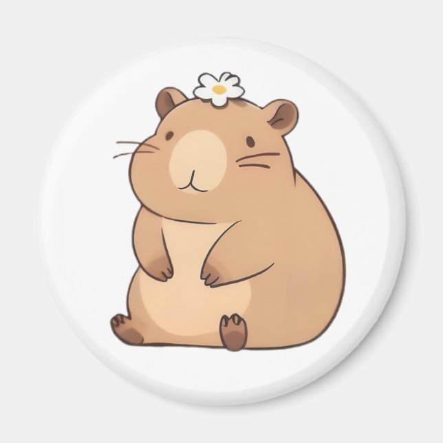 Cute Capybara with Daisy Flower Kawaii Design Magnet (Front)