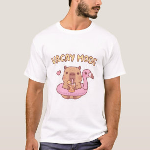 Cute Capybara With Flamingo Pool Float Vacay Mode T-Shirt