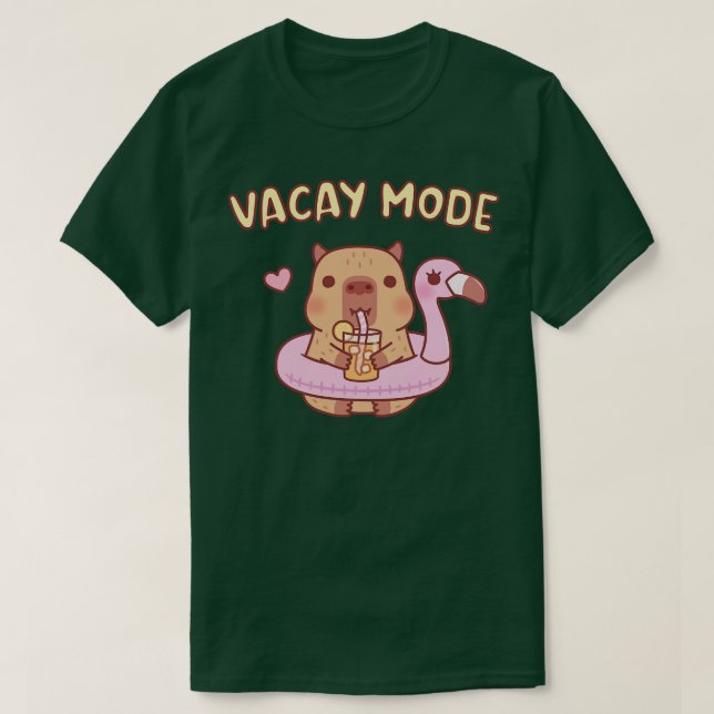 Cute Capybara With Flamingo Pool Float Vacay Mode T-Shirt (Design Front)