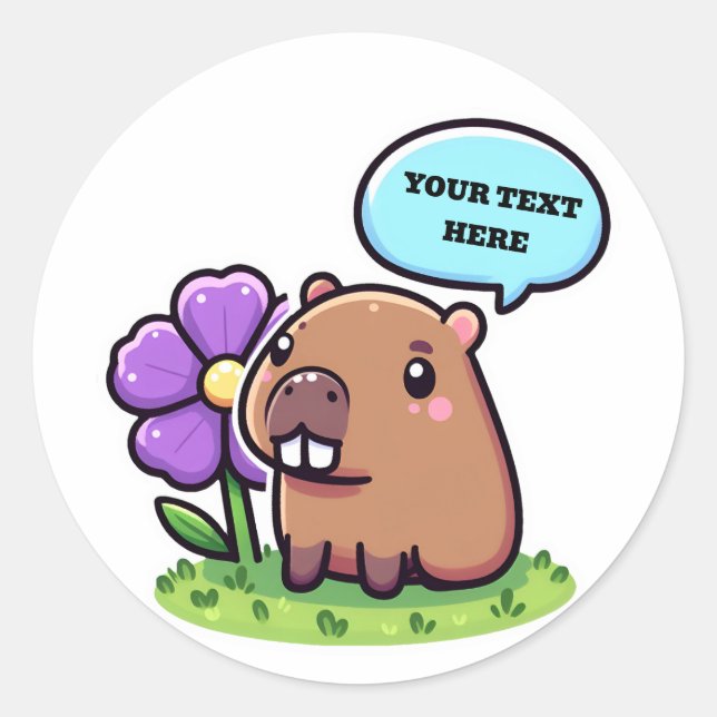Cute capybara with flower classic round sticker (Front)
