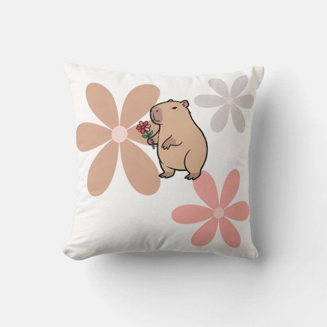  Cute Capybara With Flower  Cushion (Front)