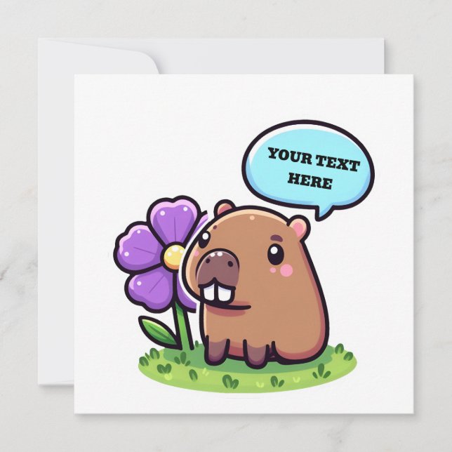 Cute capybara with flower invitation (Front)