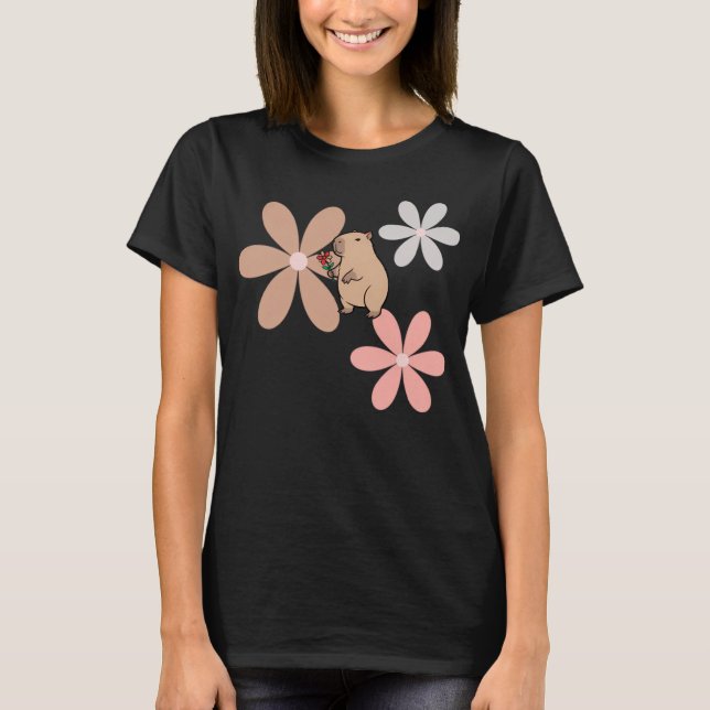  Cute Capybara With Flower  T-Shirt (Front)