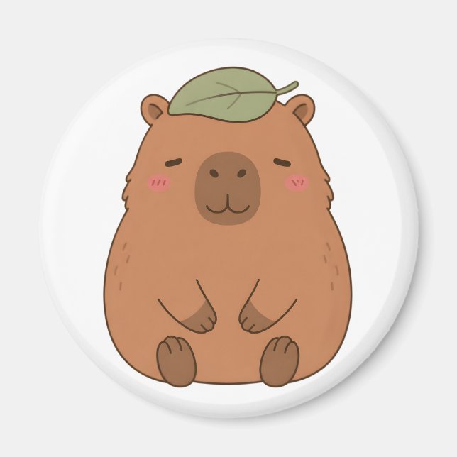 Cute Capybara With Green Leaf On Head Magnet (Front)