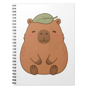 Cute Capybara With Green Leaf On Head Notebook
