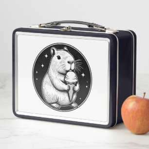 Cute Capybara with Ice Cream Cone Kawaii  Metal Lunch Box