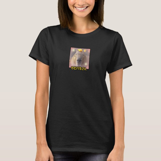Cute Capybara With Orange On Head T-Shirt (Front)