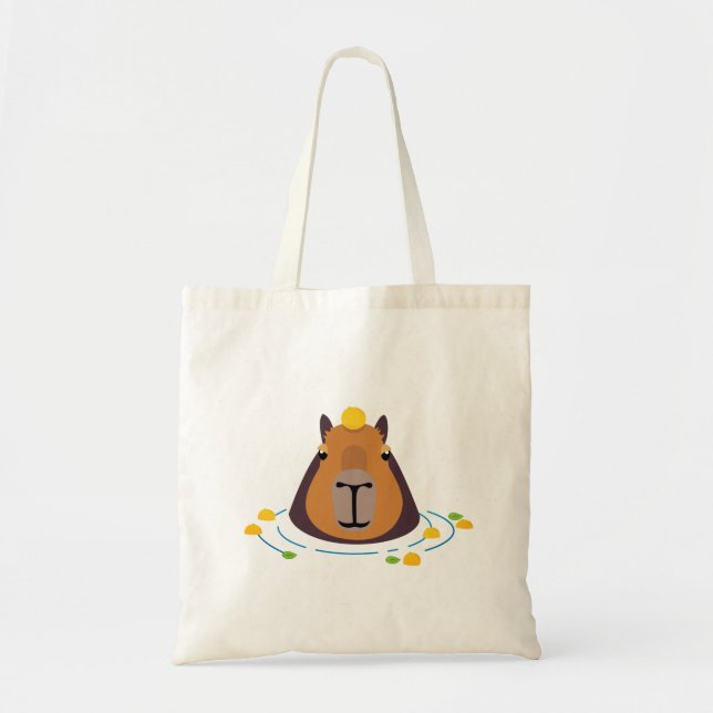 Cute Capybara with Oranges Swimming Tote Bag (Front)