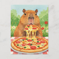 Cute Capybara with Pizza Postcard