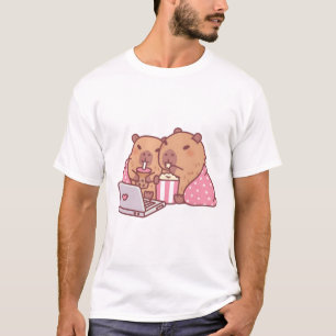 Cute Capybaras Chilling Together With Popcorn And T-Shirt