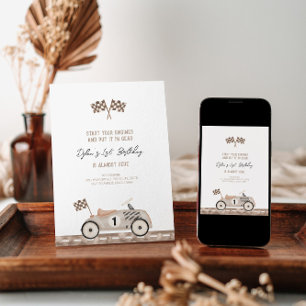 Cute Car 1st Birthday Invitation
