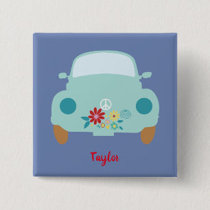 Cute car hippie 15 cm square badge