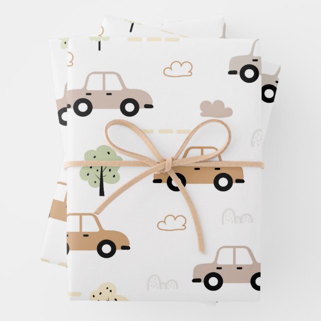 Cute Car Pattern Boys Wrapping Paper Sheet (In situ)