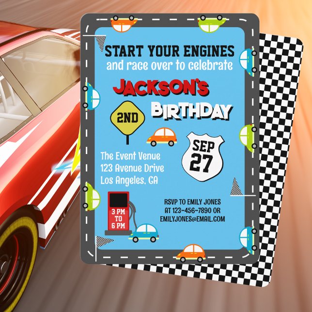 Cute Car Race Track Kids Colourful Birthday Party Invitation (Creator Uploaded)