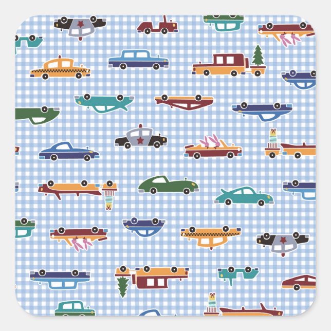 Cute Car Sketch: Simple Seamless Square Sticker (Front)