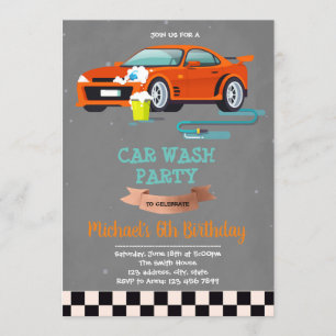 Cute car wash party birthday invitation