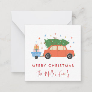 Cute Car with christmas tree Christmas Card