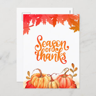 Cute Card Season of Thanks Pumpkin & Leaves Fall