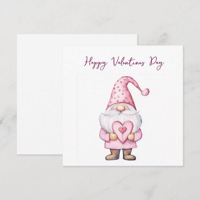 cute card with a cartoon pink gnome in love  (Front/Back)