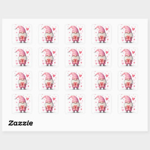 cute card with a cartoon pink gnome in love square sticker