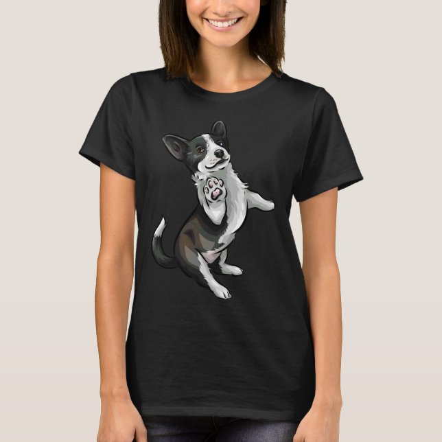Cute Cardigan Welsh Corgi Black And White Brindle T-Shirt (Front)