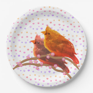 Cute Cardinal Bird Couple Paper Plate
