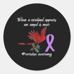 Cute Cardinal Purples Ribbon Overdose Awareness An Classic Round Sticker