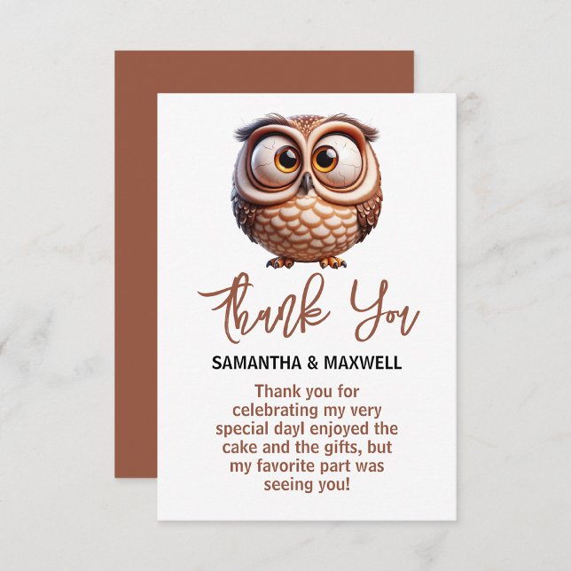 Cute Caricature Owl Baby Boy Shower Thank You Card (Creator Uploaded)