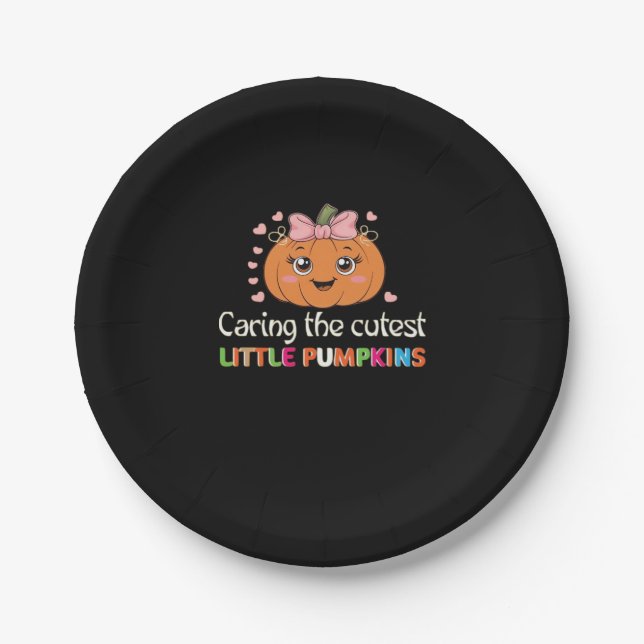 Cute Caring For the Cutest Little Pumpkins Nurse H Paper Plate (Front)