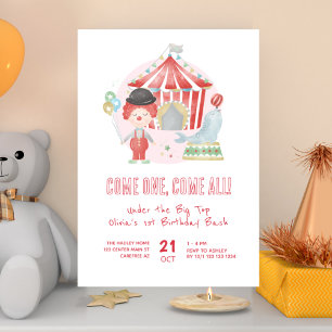 Cute Carnival Circus 1st Birthday Bash Invitation