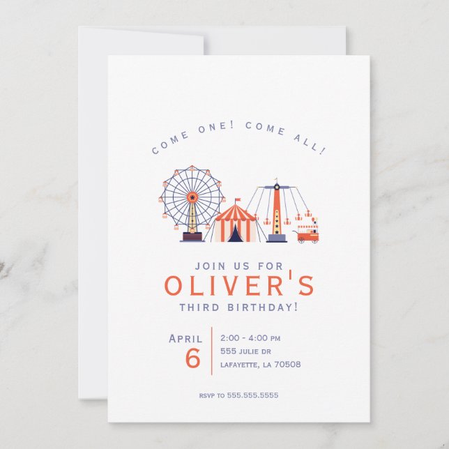 Cute Carnival Circus Birthday Party Invitation (Front)